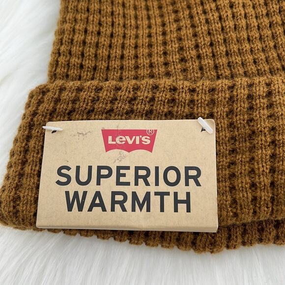 Levi's Men's Superior Warmth reversible Waffle Knit Beanie - Tan - NWT - Picture 2 of 5